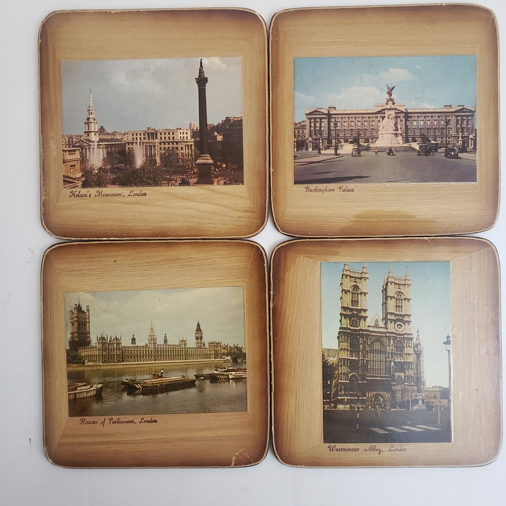 Vintage Pimpernel London Historical Sites Coasters Cork‎ Back Set of 4